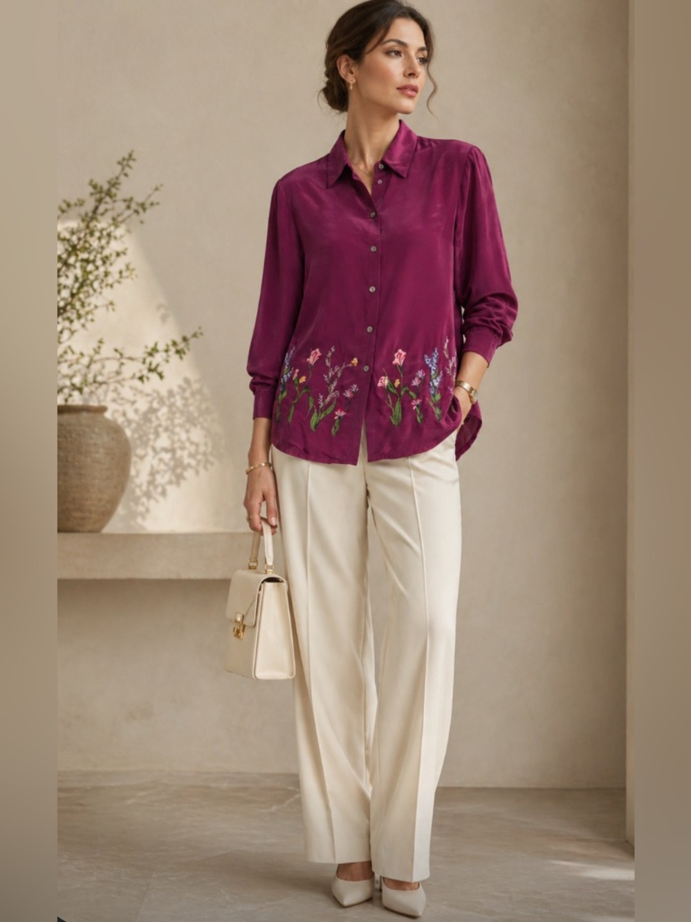 Donna Dewberry Vintage Embroidered 100% silk top